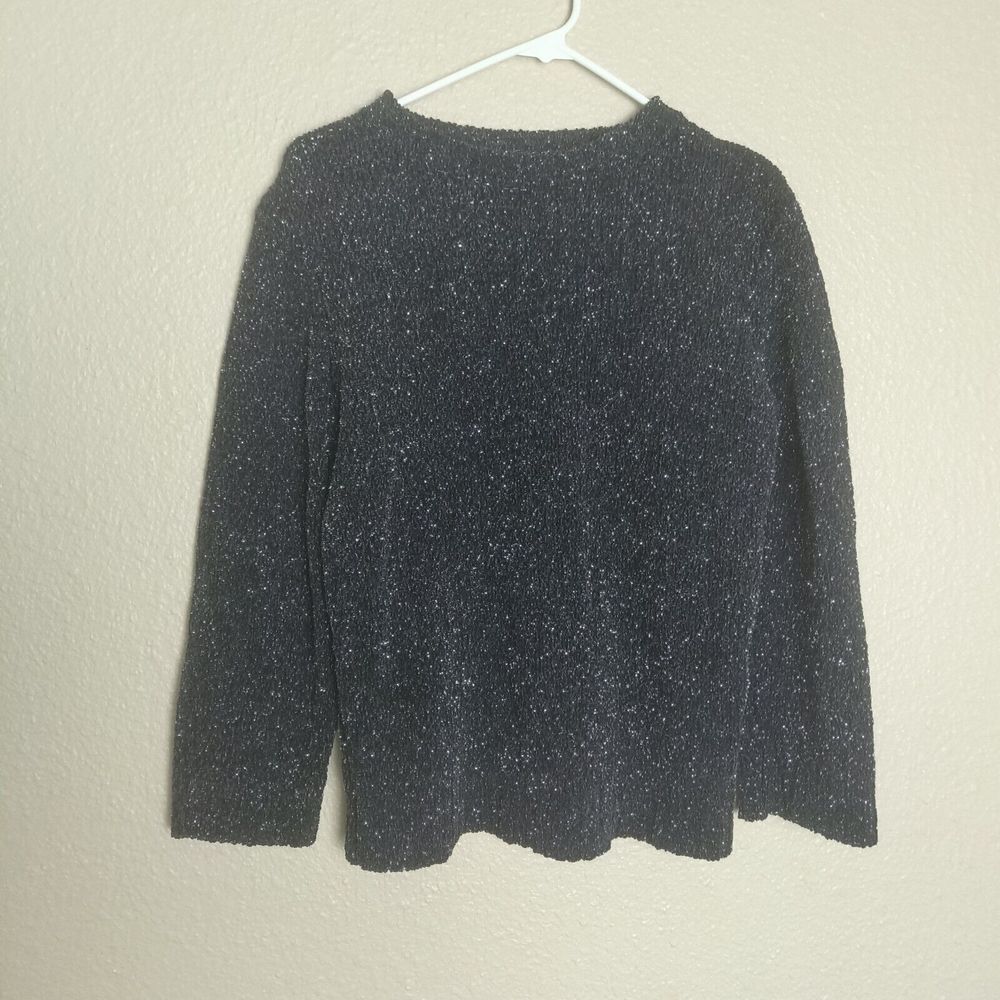 WHO WHAT WEAR frosted black sweater woman size M round neck pullover